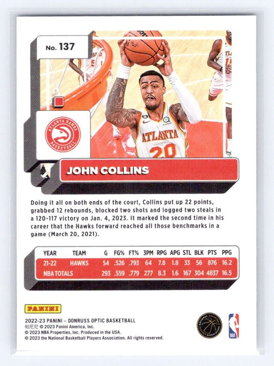 2022-23 Donruss Optic John Collins #137 Atlanta Hawks - walk-of-famesports