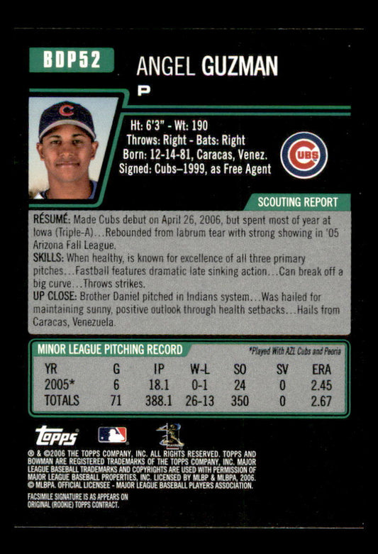 2006 Topps Bowman Angel Guzman Rookie #BDP52 Chicago Cubs