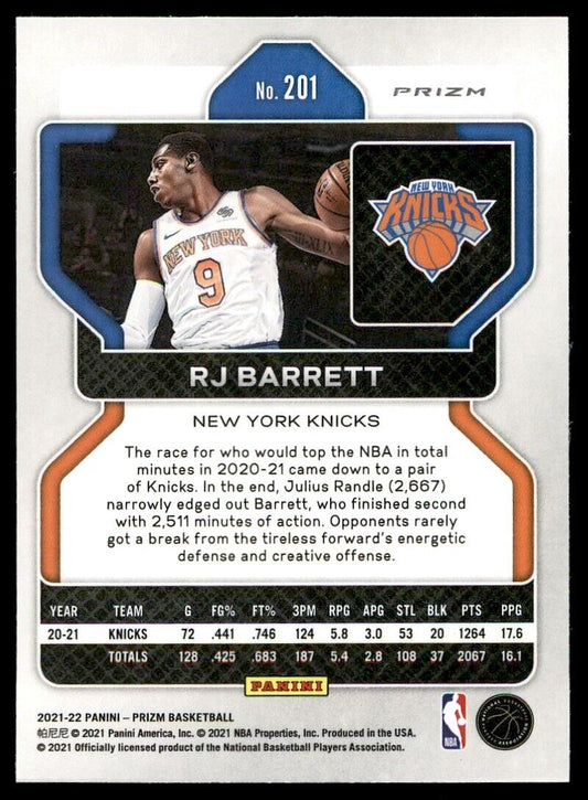 2020-21 Panini Prizm Silver RJ Barrett #201 New York Knicks
