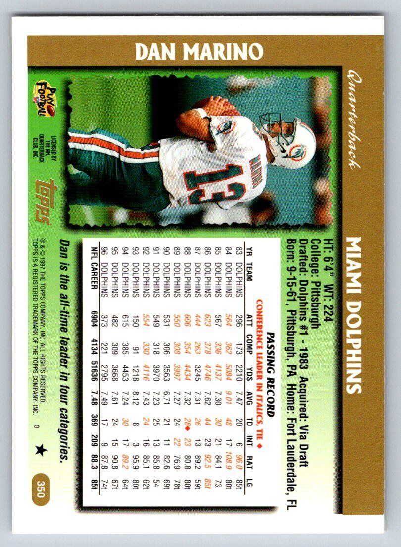 1997 Topps Dan Marino #350 Miami Dolphins