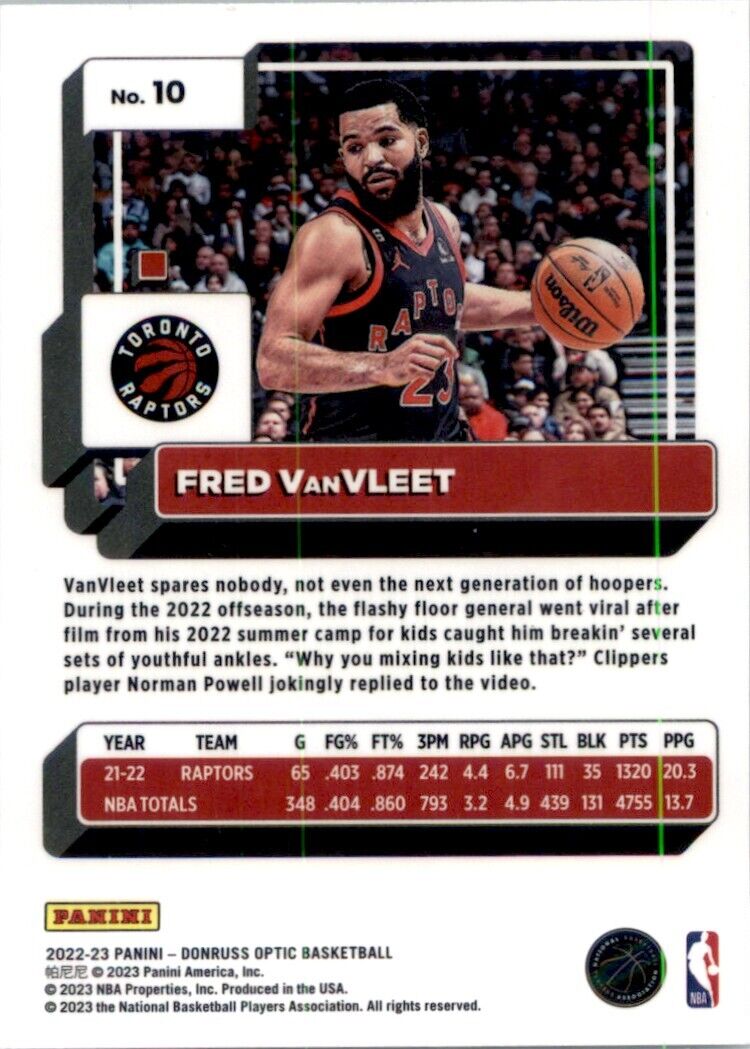 2022-23 Donruss Optic Fred VanVleet #10 Toronto Raptors - walk-of-famesports