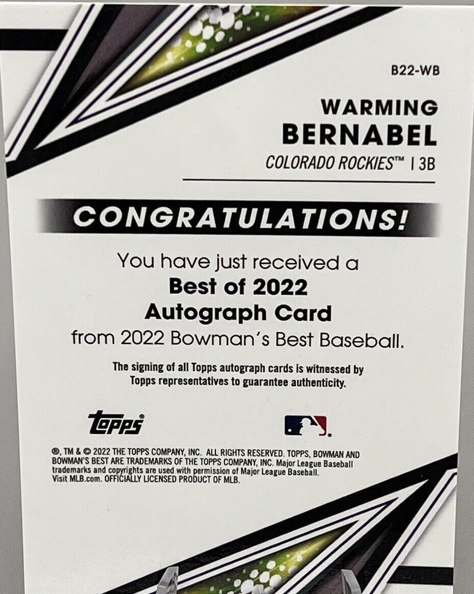 2022 Bowman's Best Warming Bernabel Auto #B22-WB Colorado Rockies