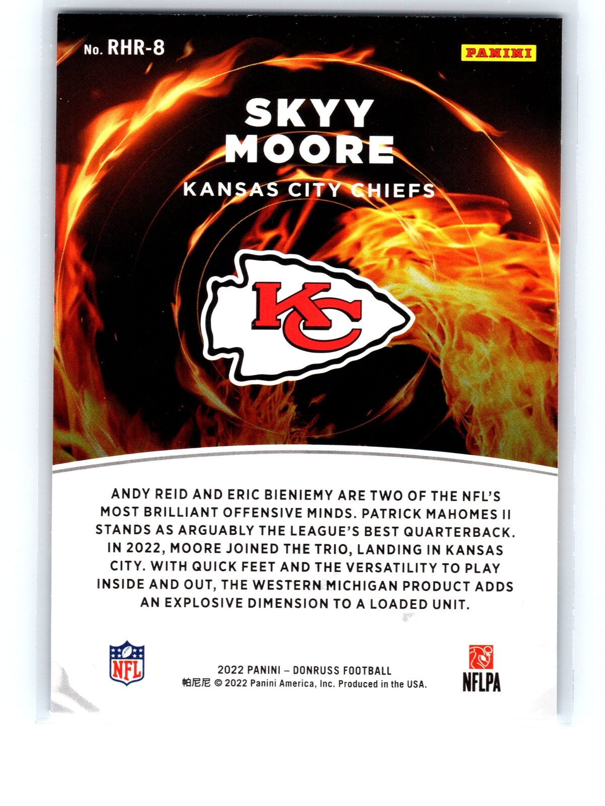 2022 Panini Donruss Red Hot Rookie Skyy Moore #RHR-8 Kansas City Chiefs RC