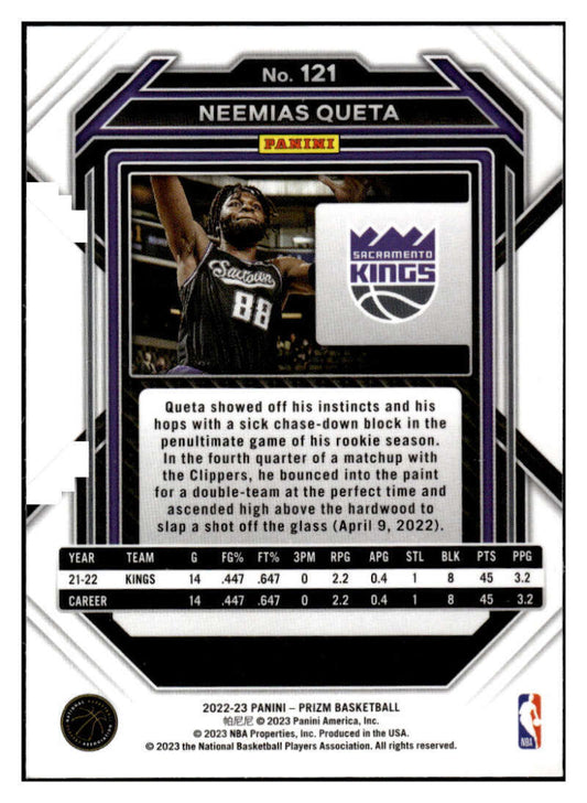 2022-23 Panini Prizm Neemias Queta Base #121 Sacramento Kings - walk-of-famesports