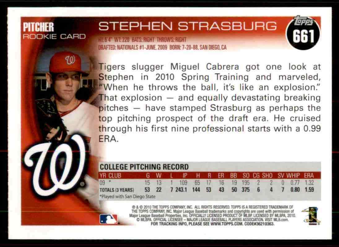 2010 Topps Update Stephen Strasburg RC #661 Washington National