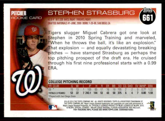 2010 Topps Update Stephen Strasburg RC #661 Washington National