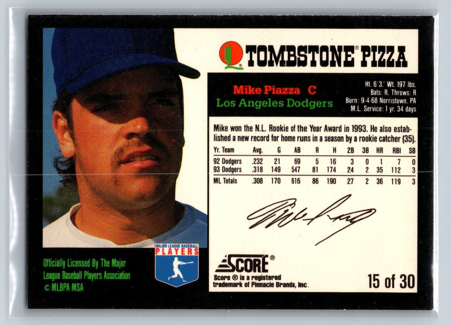 1994 Score Tombstone Super-Pro Series Mike Piazza 15/30 Los Angeles Dodgers