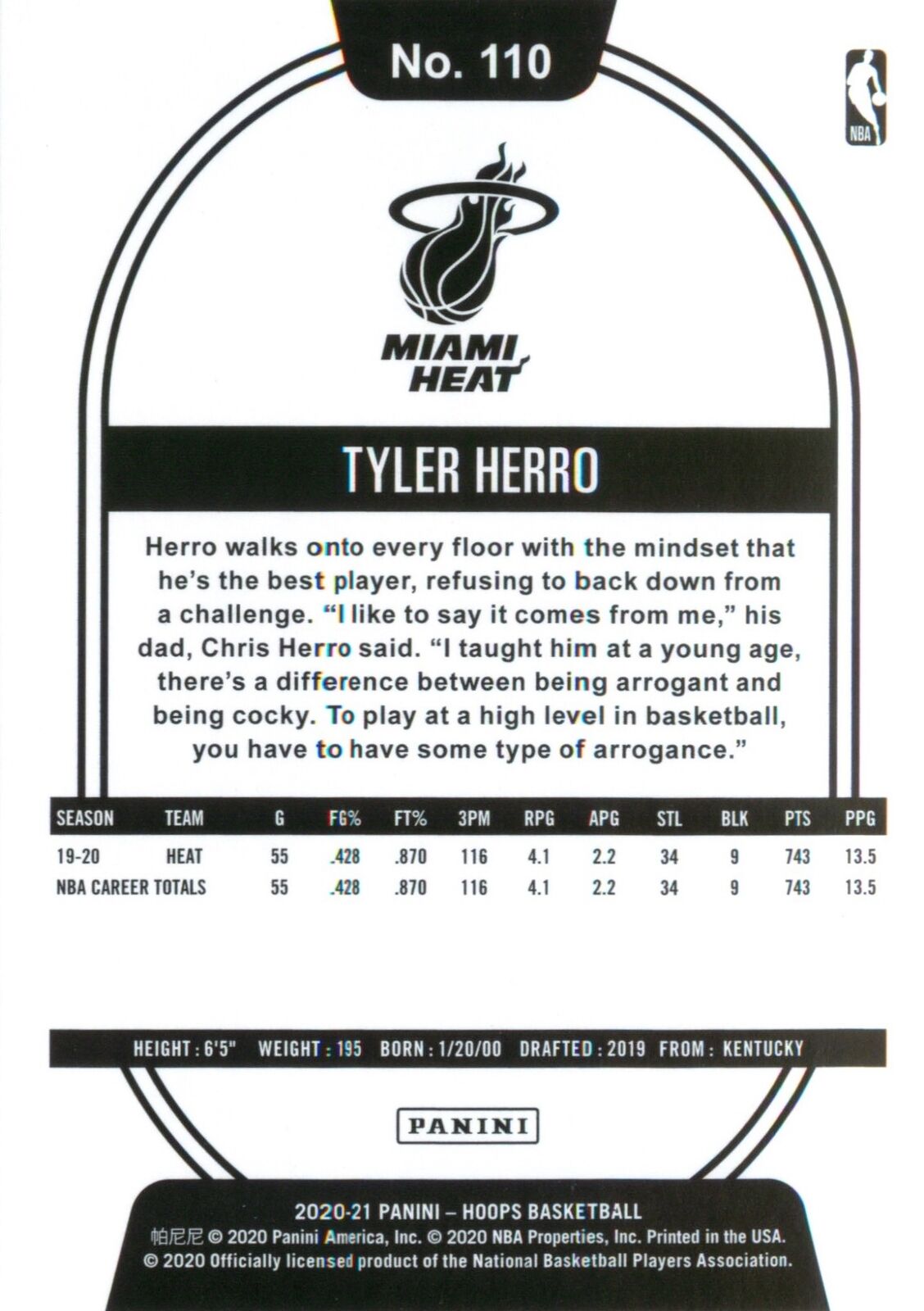 2020 Hoops #110 Tyler Herro Miami Heat Basketball Card