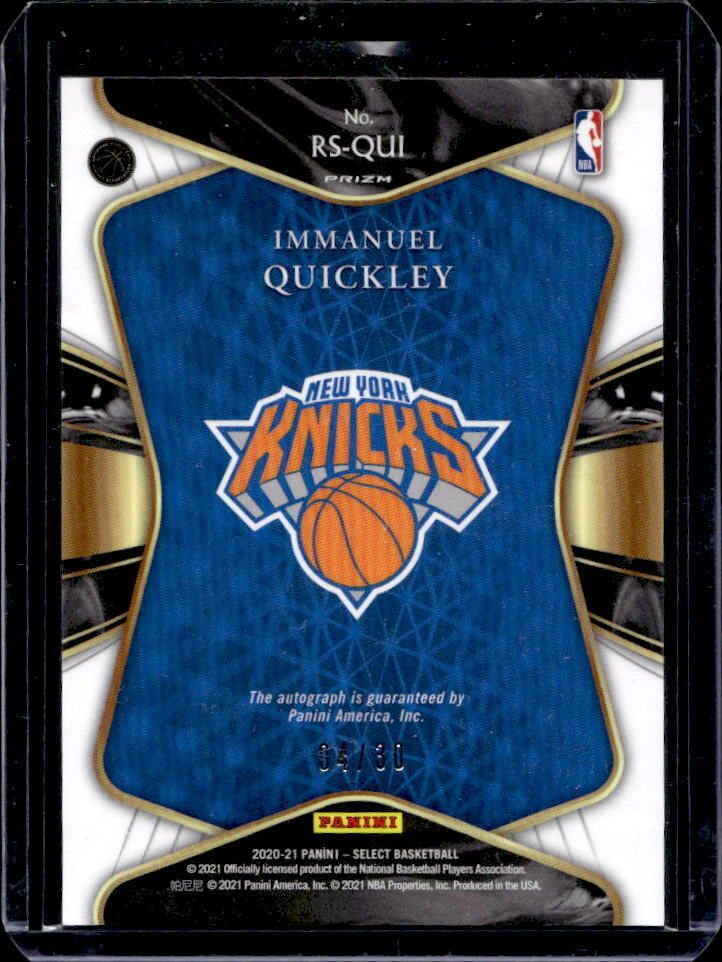 2020-21 Select Immanuel Quickley Neon Orange Pulsar Prizm Rookie RC Auto #4/30