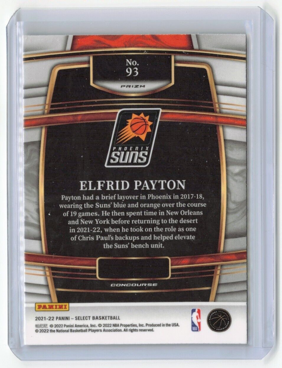 2021-22 Panini Select Elfrid Payton Blue Prizm #93 Phoenix Suns