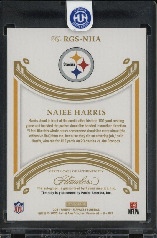 2021 Panini Flawless Ruby Diamond Gem Najee Harris Steelers RC Rookie 10/20