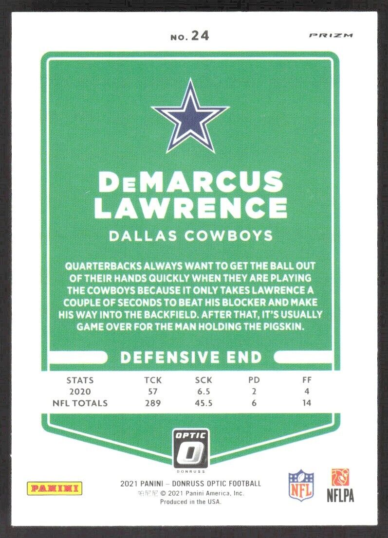 2021 Panini Donruss Optic DeMarcus Lawrence Holo Prizm #24 Dallas Cowboys