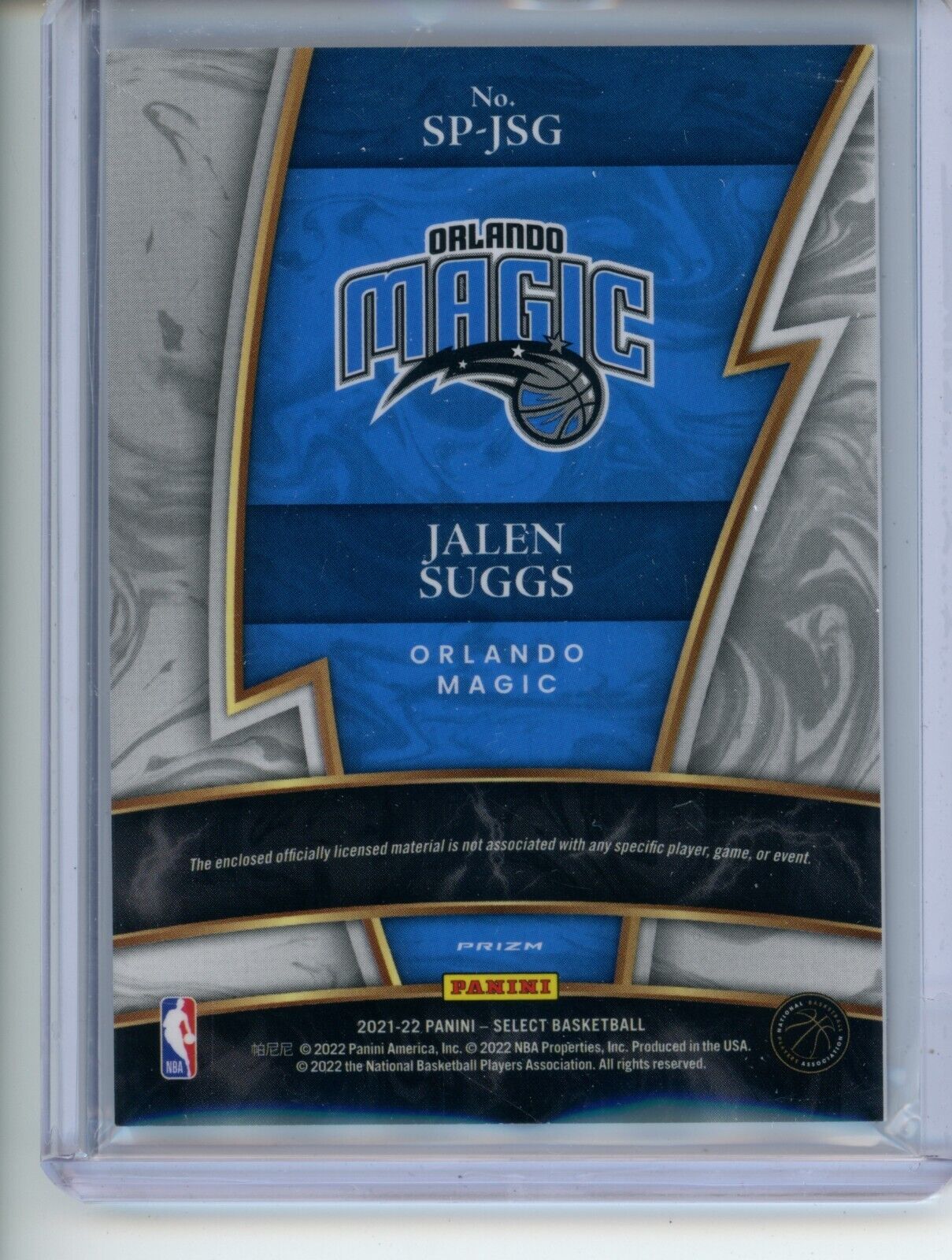 2021-22 Select JALEN SUGGS #SP-JSG Rookie RC Sparks Patch Silver Prizm Magic