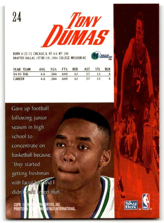 1995-96 SkyBox Premium Dallas Mavericks Basketball Card #24 Tony Dumas