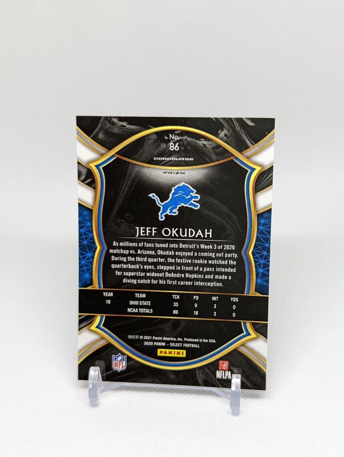 2020 Select Jeff Okudah Silver Prizm Rookie Rc Concourse Lions #86