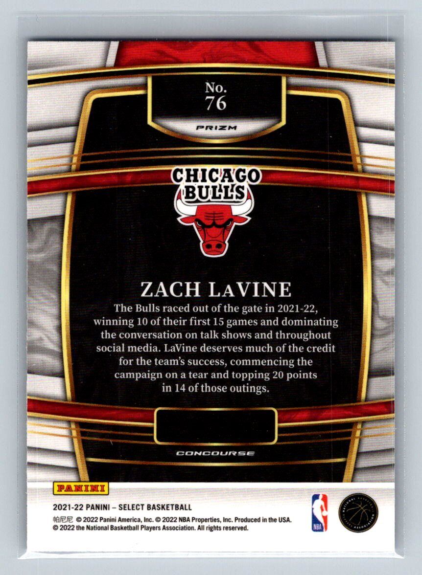 2021-22 Panini Select Zach LaVine Blue Prizm #76 Chicago Bulls
