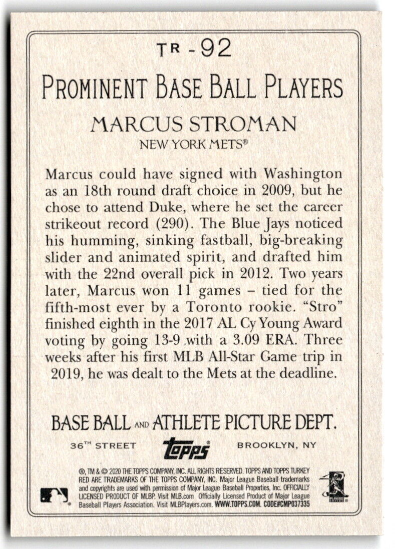 2020 Topps #TR-92 Marcus Stroman Turkey Red - New York Mets