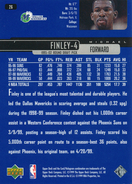 1999 Upper Deck NBA Basketball Card #26 Michael Finley