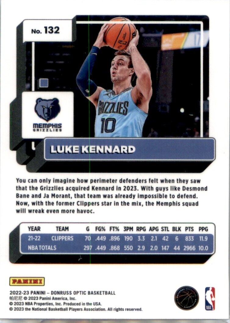 2022-23 Donruss Optic Luke Kennard #132 Memphis Grizzlies - walk-of-famesports