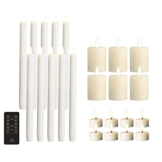 LumiPur Signature Flameless LED Candles Centerpiece Collection with Remote, 25Pc