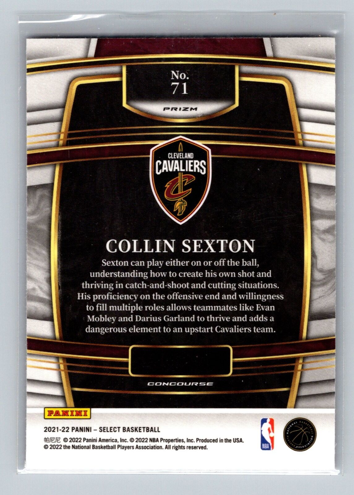 2021-22 Panini Select Collin Sexton Orange Flash Prizms 71 Cleveland Cavaliers