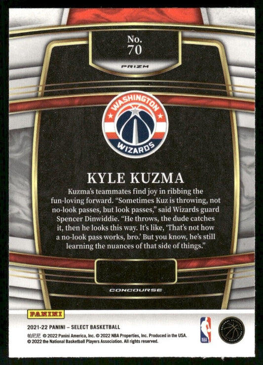 2021-22 Panini Select Kyle Kuzma Blue Prizm #70 Washington Wizards
