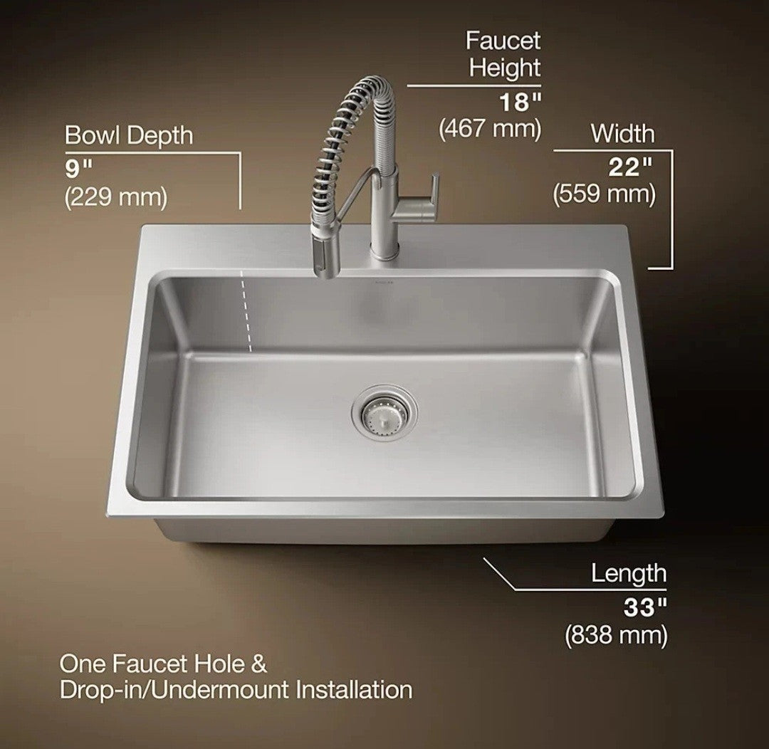 Kohler Provo 33 in. Workstation Kitchen Sink Kit with Black Faucet