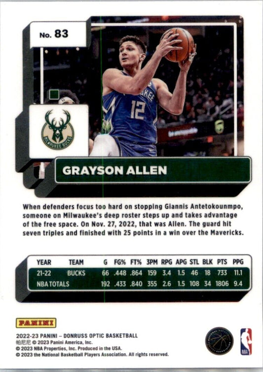 2022-23 Donruss Optic Grayson Allen #83 Milwaukee Bucks - walk-of-famesports