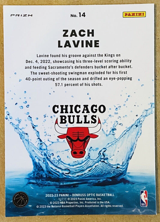 2022-23 Donruss Optic Zach LaVine Splash! Holo #14 Chicago Bulls - walk-of-famesports