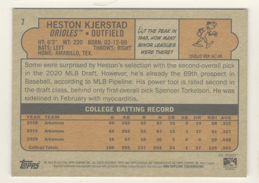 2021 Topps Heritage Heston Kjerstad #7 Baltimore Orioles