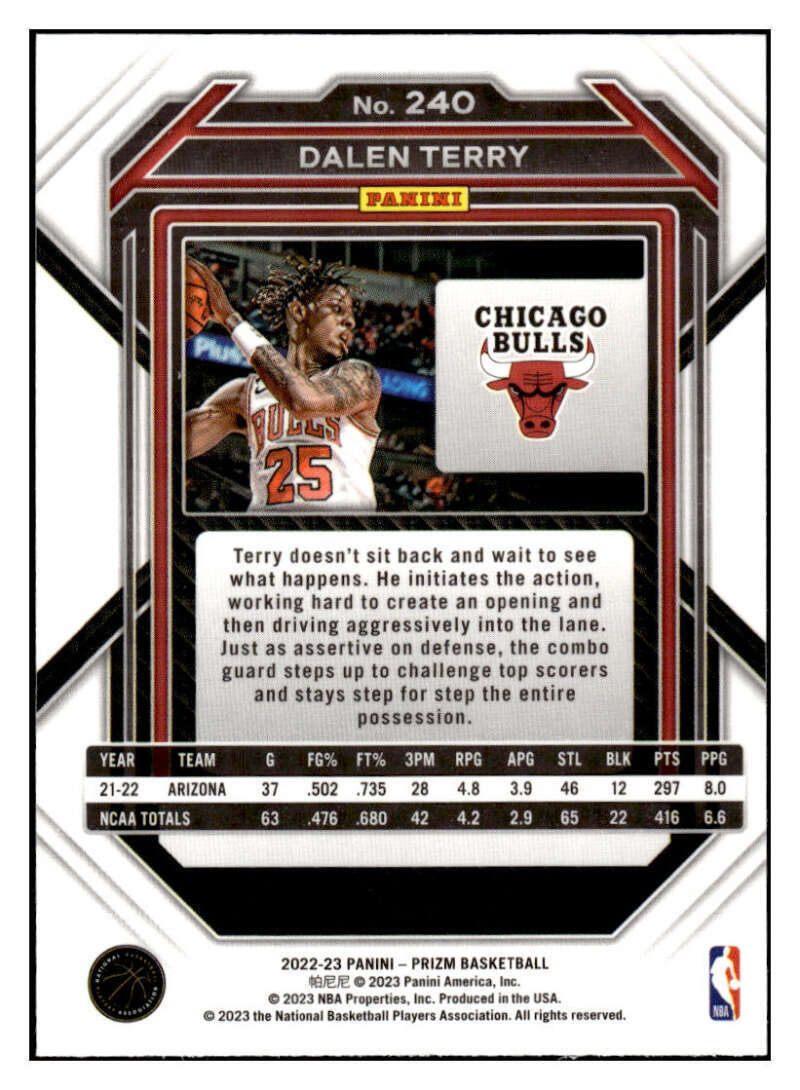 2022-23 Panini Prizm Dalen Terry Rookie Base #240 Chicago Bulls - walk-of-famesports