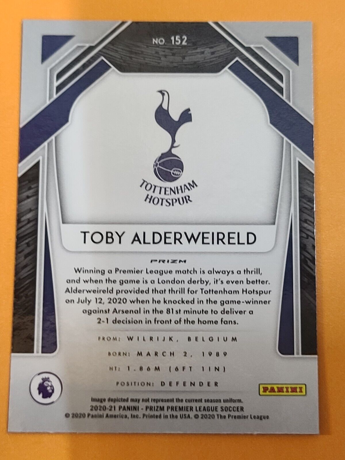 2020-21 Prizm Soccer EPL Premier League Green Wave #152 Toby Alderweireld
