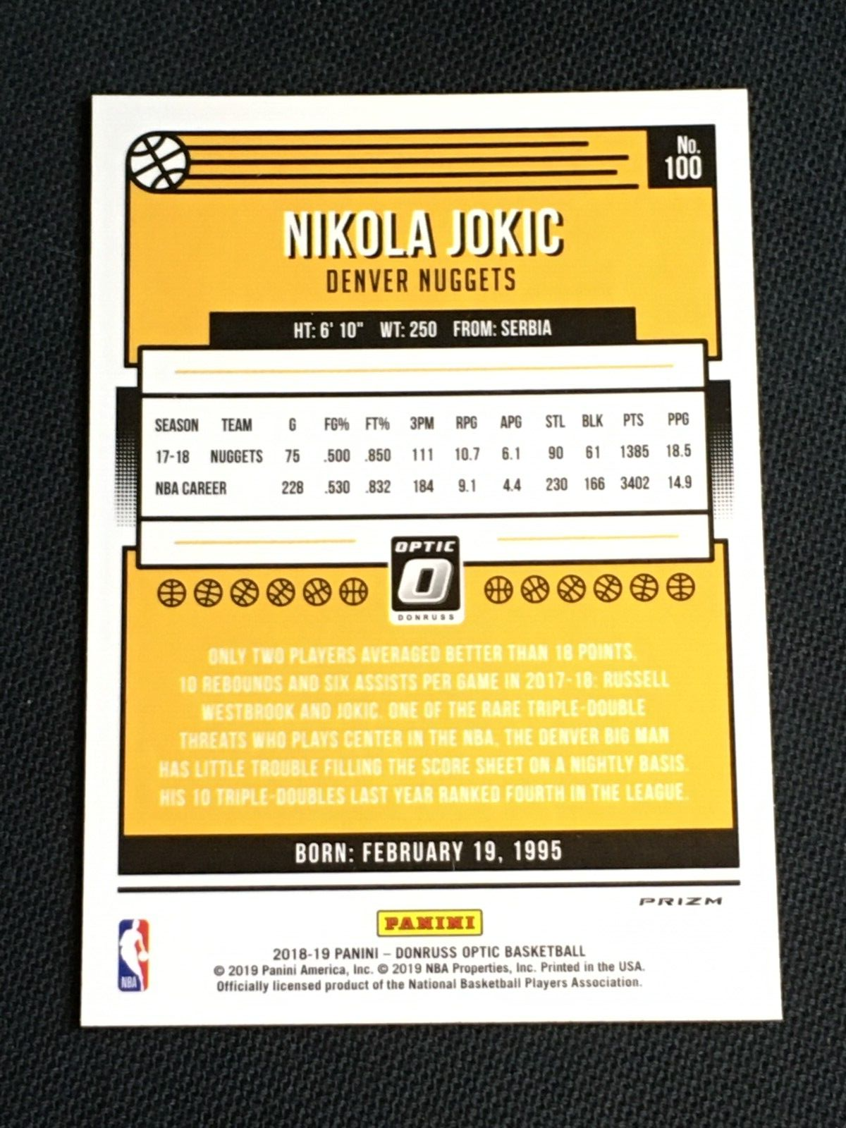 2018-19 Donruss Optic Nikola Jokic Hyper Pink Parallel PRIZM #100