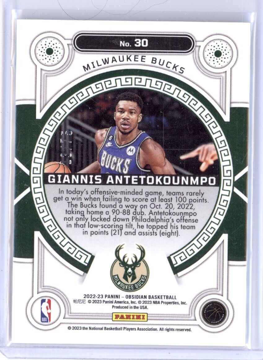GIANNIS ANTETOKOUNMPO 2022-23 PANINI OBSIDIAN ORBITAL PURPLE ETCH /75 BUCKS