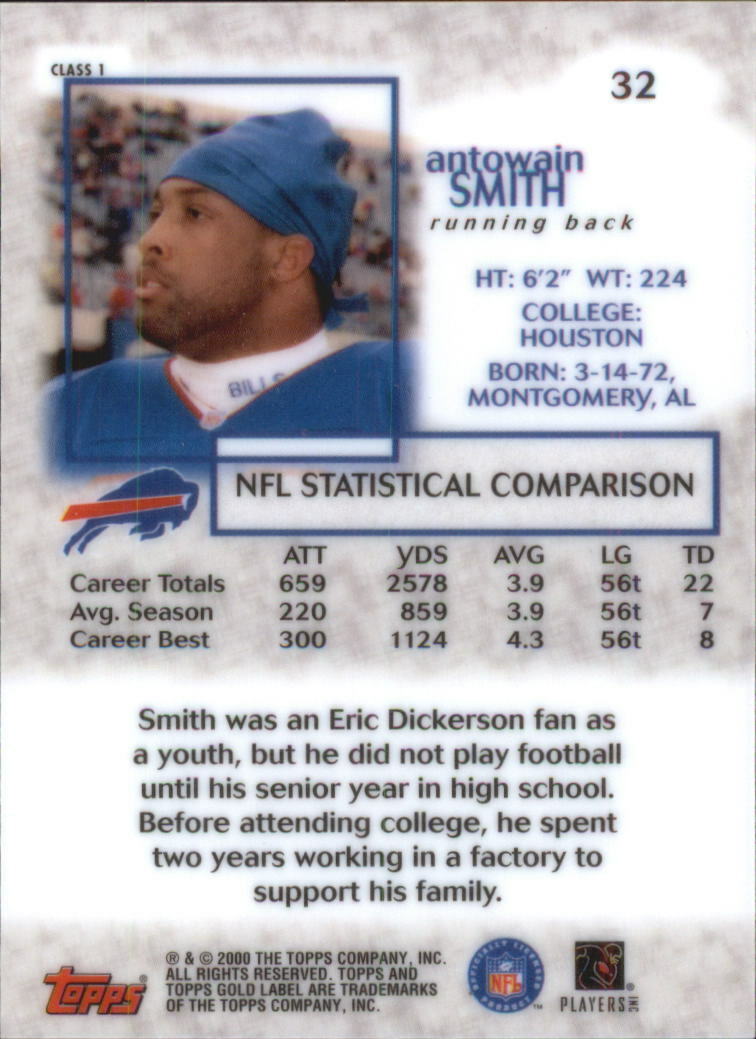 2000 Topps Gold Label Antowain Smith #32 Buffalo Bills