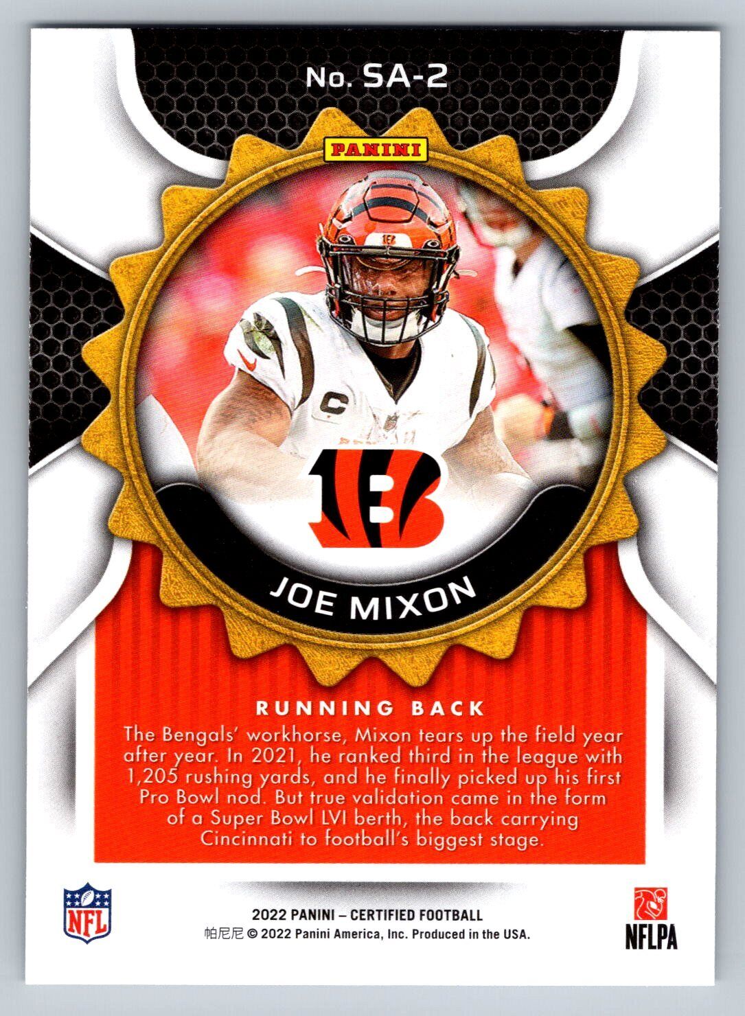 2022 Panini Certified Seal of Approval #SA-2 Joe Mixon Cincinnati Bengals - walk-of-famesports