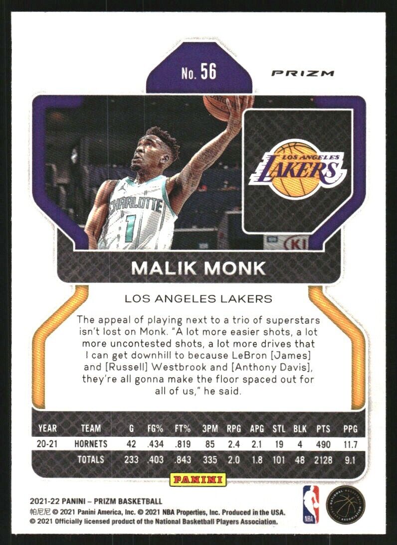 2021-22 Panini Prizm Prizms Choice Blue Yellow and Green #56 Malik Monk