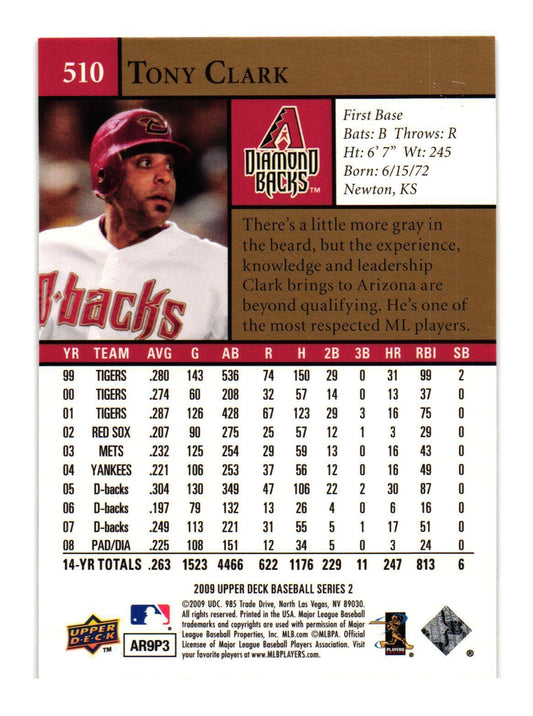 2009 Upper Deck Tony Clark #510 Arizona Diamondbacks