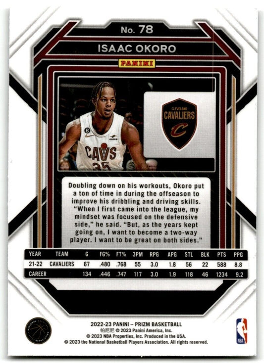 2022-23 Panini Prizm Isaac Okoro Base #78 Cleveland Cavaliers - walk-of-famesports
