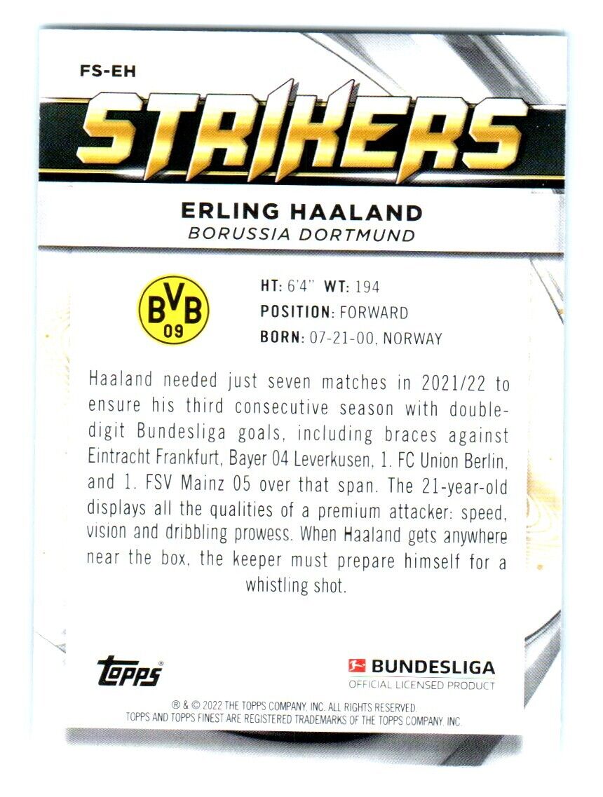 2022 Topps Finest Strikers Refractor Erling Haaland #FS-EH Borussia Dortmund
