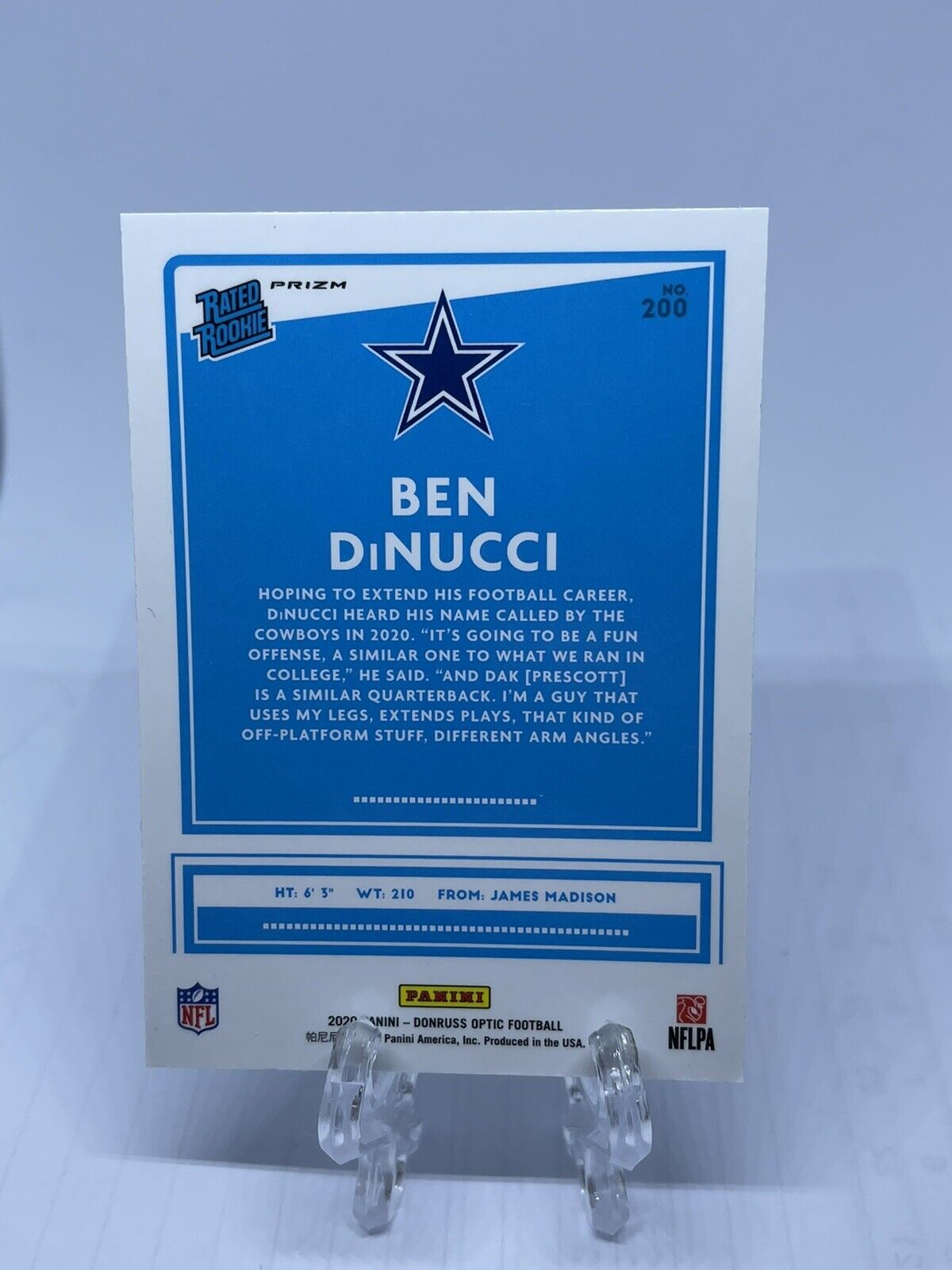 2020 Donruss Optic Rated Rookie Holo Prizm Ben DiNucci #200