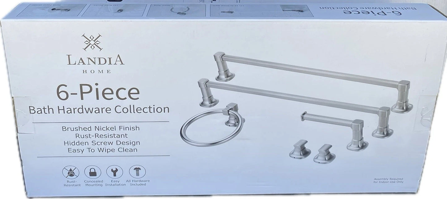 LandiA 6-Piece Brushed Nickel Bathroom Hardware Set