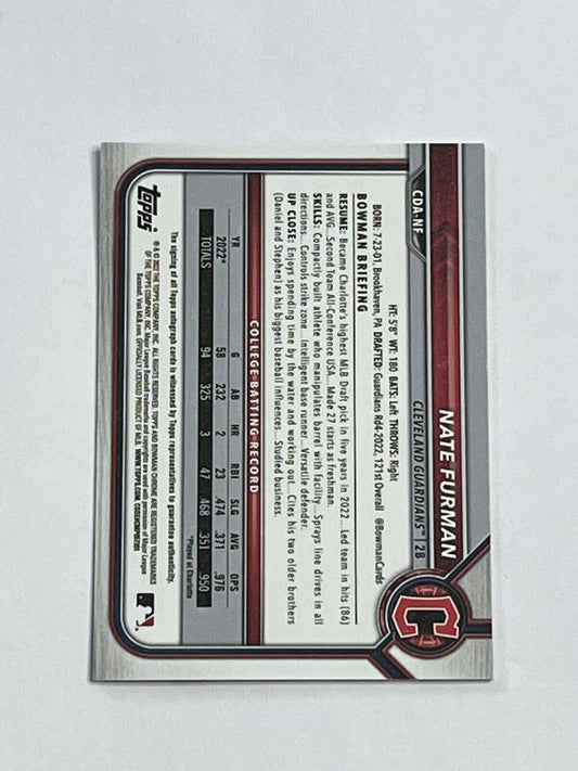 2022 Bowman Chrome Prospects Auto Nate Furman #CDA-NF Guardians