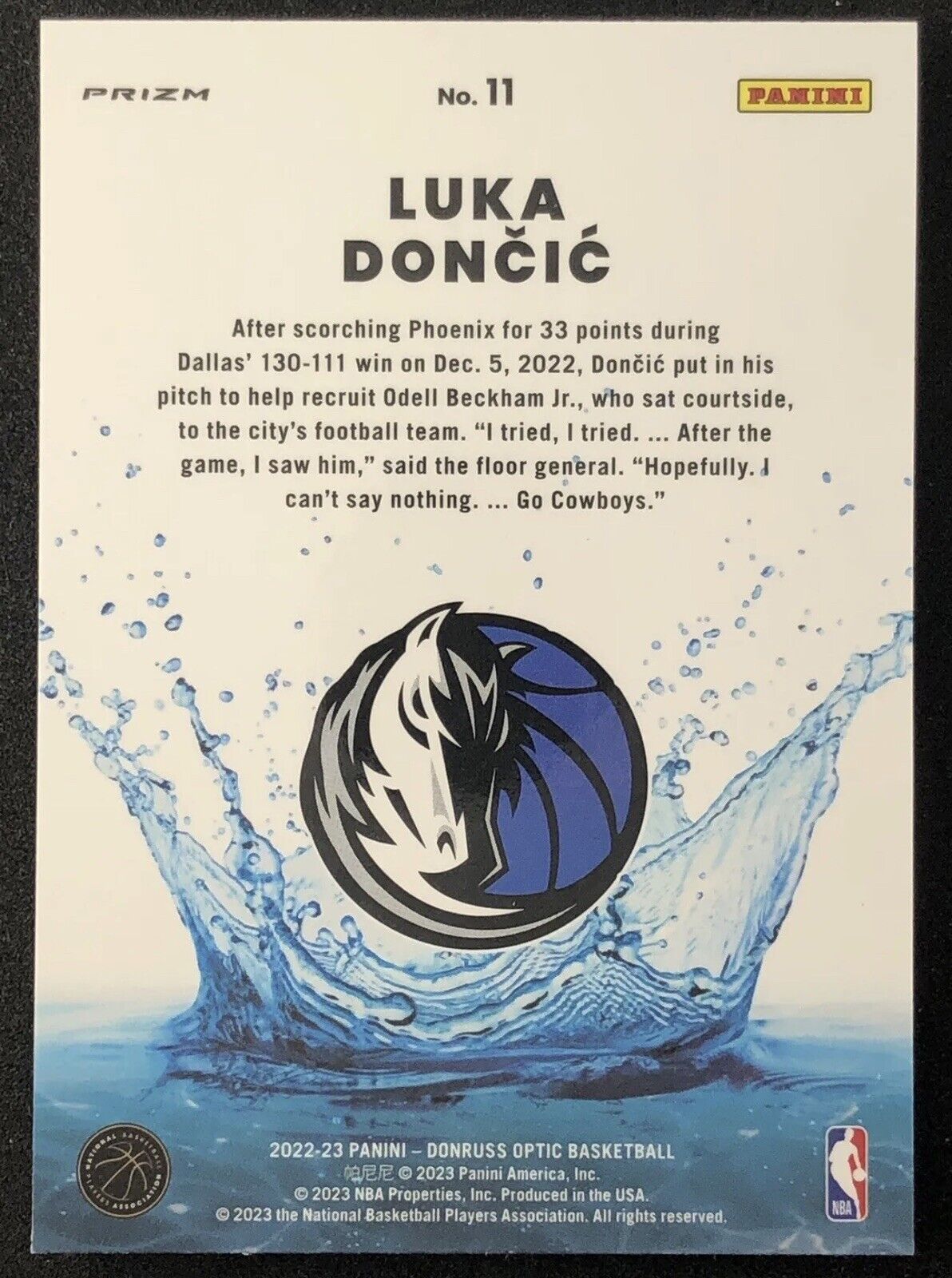 2022-23 Panini Donruss Optic Luka Doncic SPLASH! PURPLE PRIZM #11 Mavericks