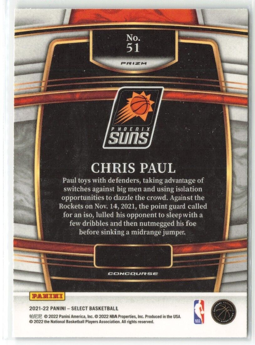 2021-22 Panini Select Chris Paul Blue Prizm #51 Phoenix Suns