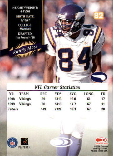 2000 Donruss- Base- Randy Moss #82- Vikings! HOF!