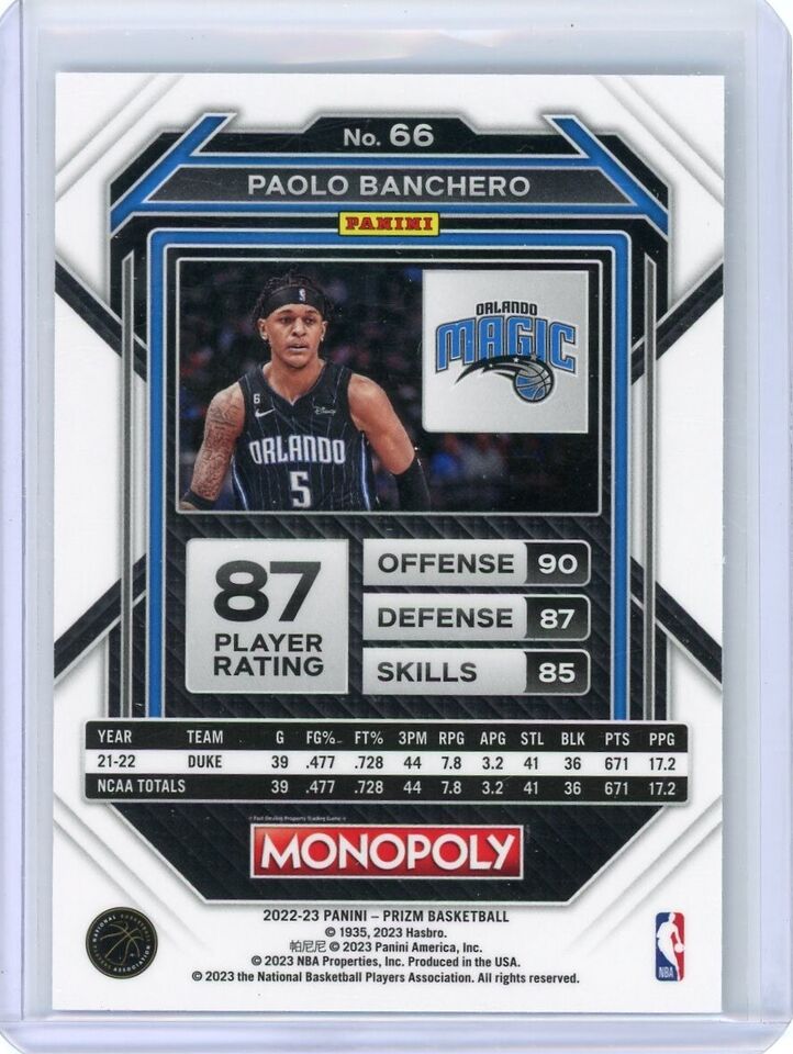 2022-23 Prizm Monopoly Paolo Banchero RC #66 Orlando Magic