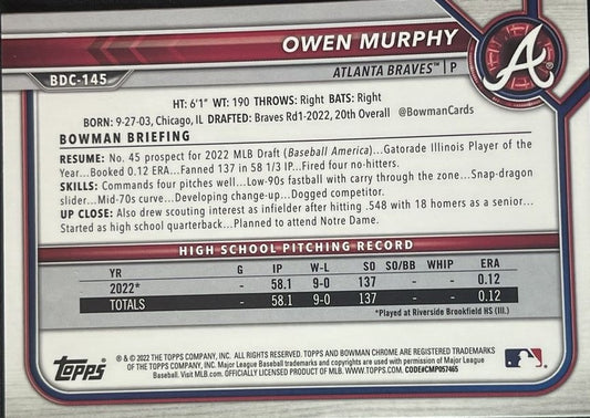 2022 Bowman Chrome Draft Sapphire Edition Owen Murphy #BDC-145