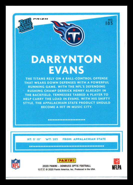 2021 Panini Donruss Optic Blue Scope Rated Rookie Darrynton Evans #183 Tennessee Titans - walk-of-famesports