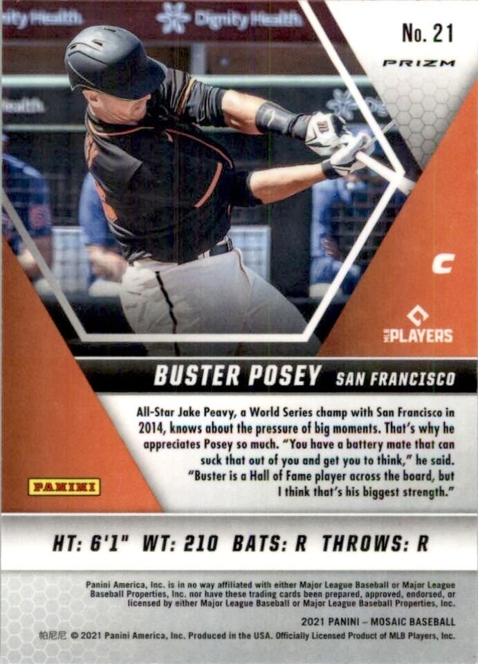 2021 Mosaic Buster Posey Pink Prizm #21 San Francisco Giants